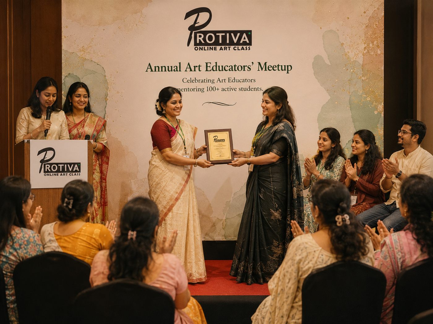 An art educator receiving recognition at the annual meetup