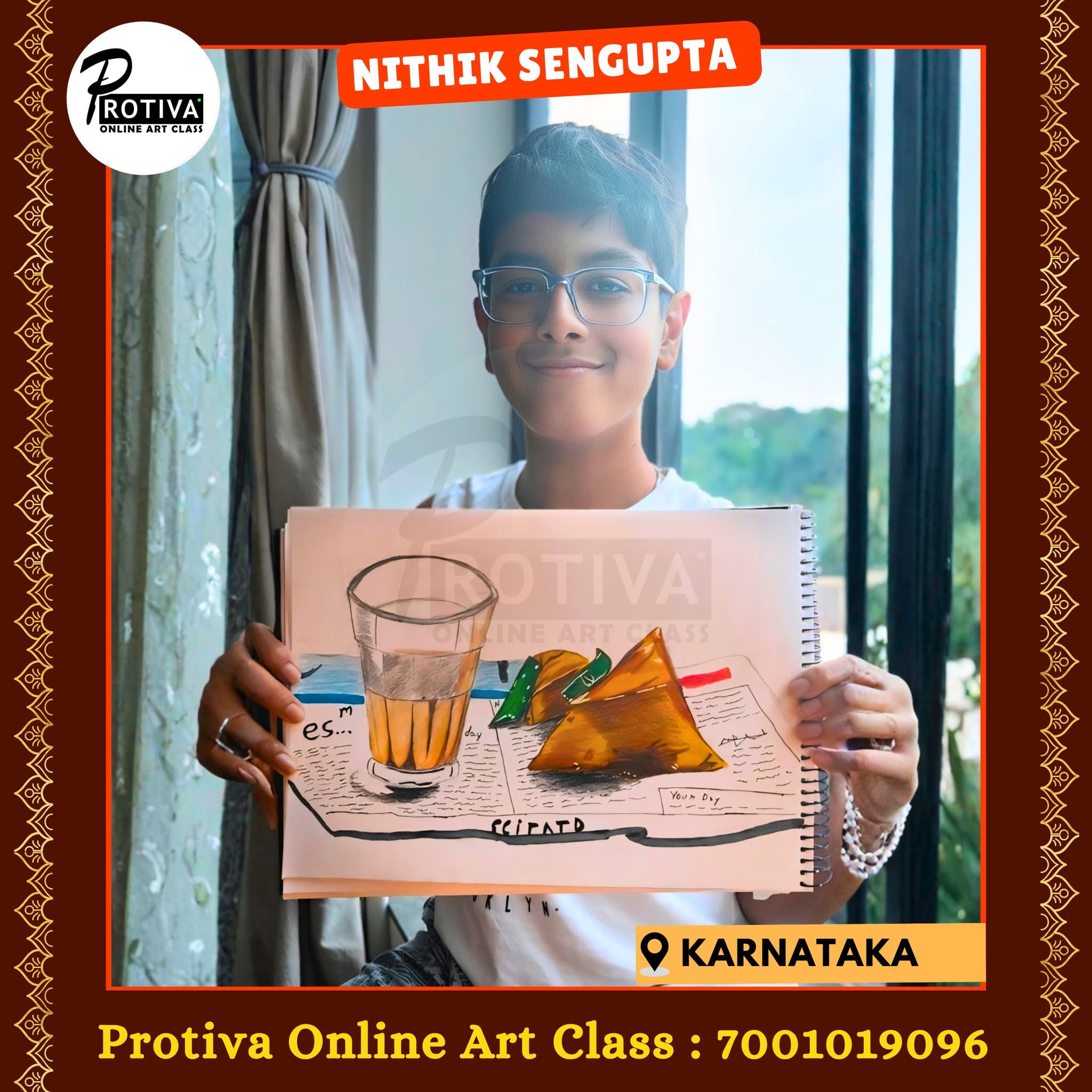 Tea and Samosa Still Life by a Protiva Online Art Class student